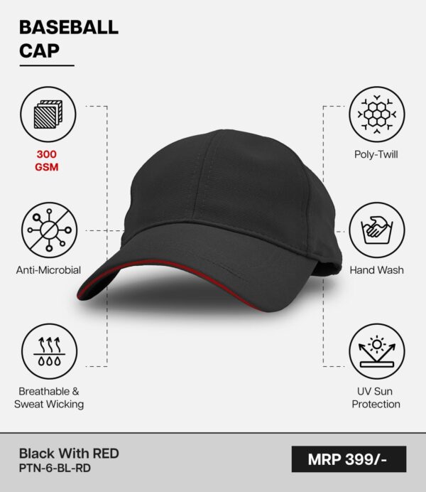 CAPS- POLY TWILL Black With Red