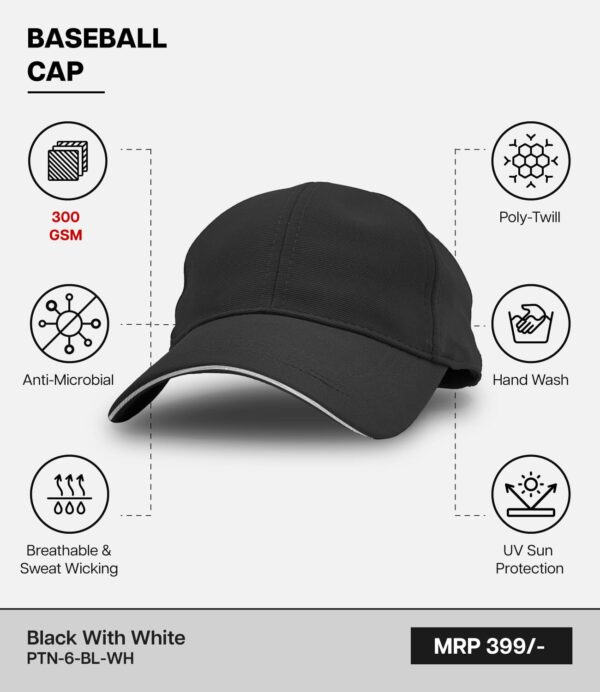 CAPS- POLY TWILL Black with White