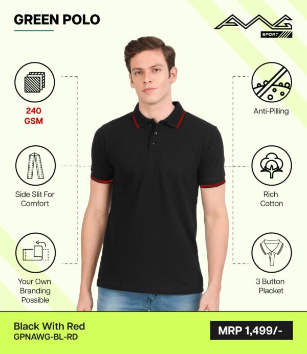 AWG-GREEN POLO NEW Black With Red 3XL