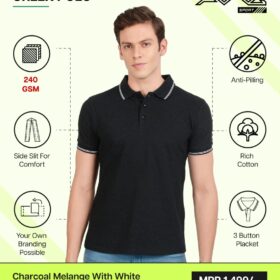 AWG-GREEN POLO NEW Charcoal Melange With White