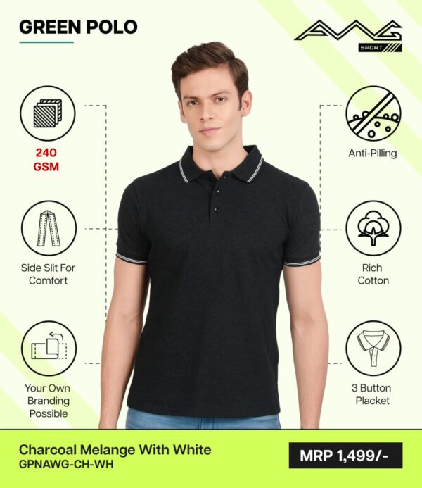 AWG-GREEN POLO NEW Charcoal Melange With White 3xl