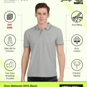 AWG-GREEN POLO NEW Grey Melange With Black 3XL