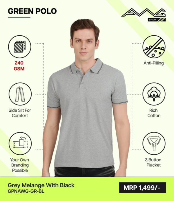 AWG-GREEN POLO NEW Grey Melange With Black