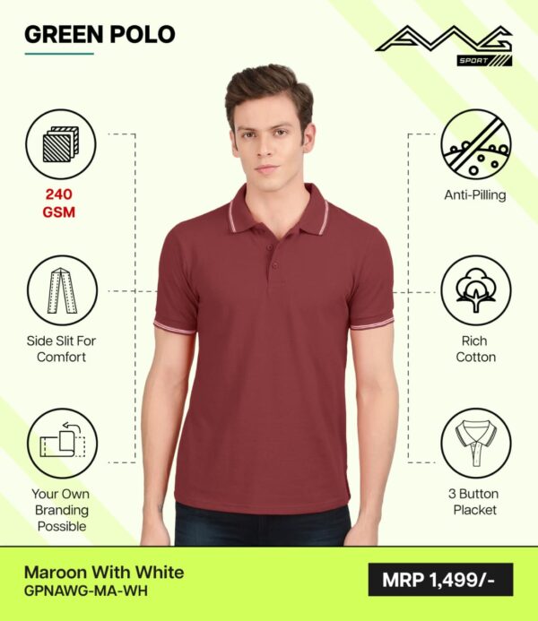 AWG-GREEN POLO NEW Maroon With White 3XL
