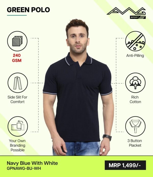 AWG-GREEN POLO NEW Navy Blue With White