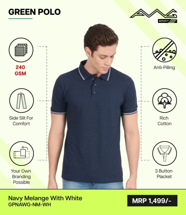 AWG-GREEN POLO NEW Navy Melange With White 3XL
