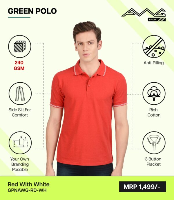 AWG-GREEN POLO NEW Red with White 3XL