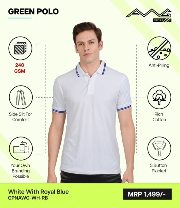 AWG-GREEN POLO NEW White With Royal Blue 3XL