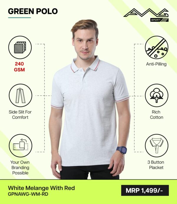 AWG-GREEN POLO NEW White with Red 3XL