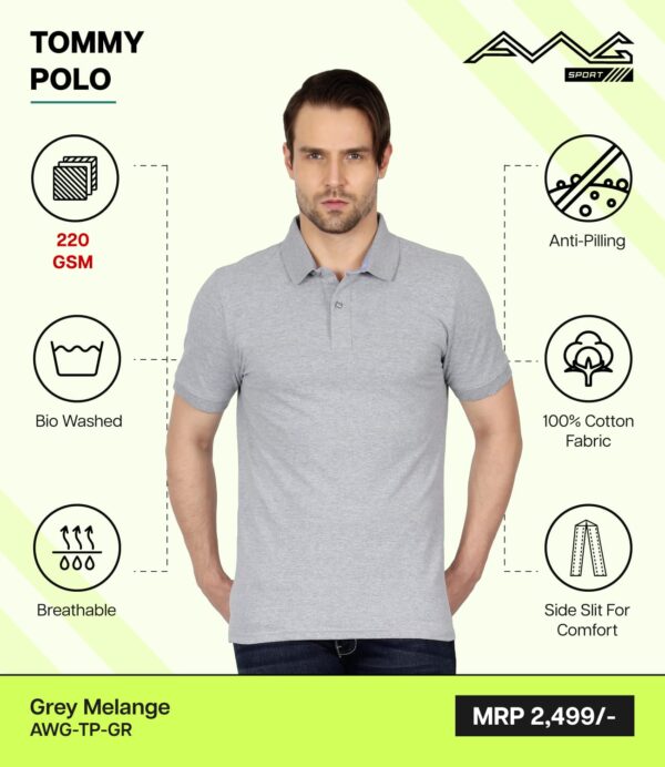 AWG- TOMMY POLO Grey Melange 3XL