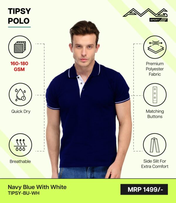 AWG- TIPSY POLO Navy Blue with White