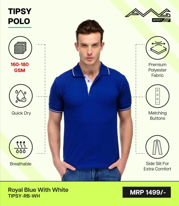 AWG- TIPSY POLO Royal Blue With White