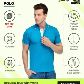 AWG- TIPSY POLO Turquoise Blue with White 3XL