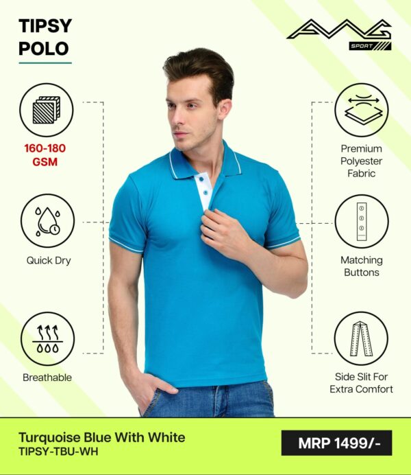 AWG- TIPSY POLO Turquoise Blue with White