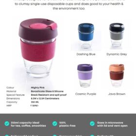 Tintbox Glass Brew Cup With Silicone Grip & Lid 350ml
